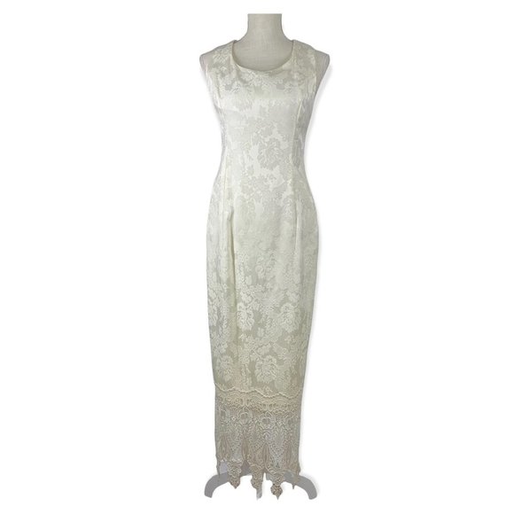 Vintage 90s Jessica McClintock Bridal Brocade Crochet Dress Medium Vintage 90s Jessica McClintock Bridal Brocade Crochet Dress Medium